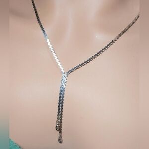 Silver Tone Lariat Y-Drop Necklace Minimalist Layering Chain 20"